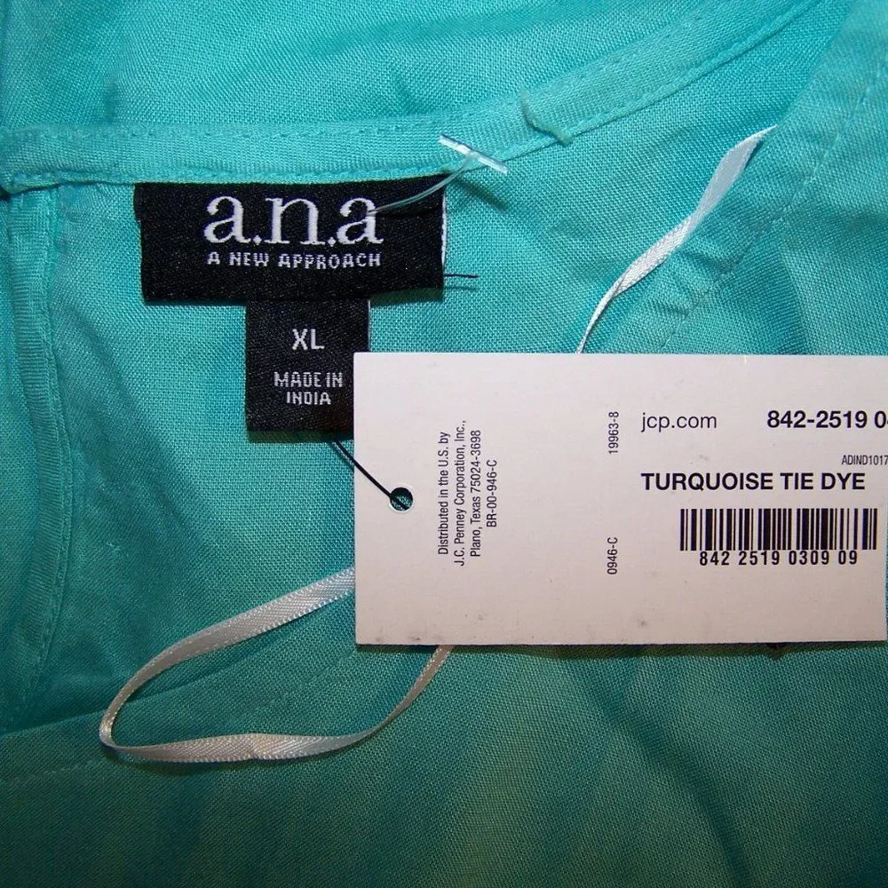 A.N.A Shirt Top XL Boho Tie Dye Ruffle Tie Front Keyhole Hippie Blouse New - Picture 9 of 10